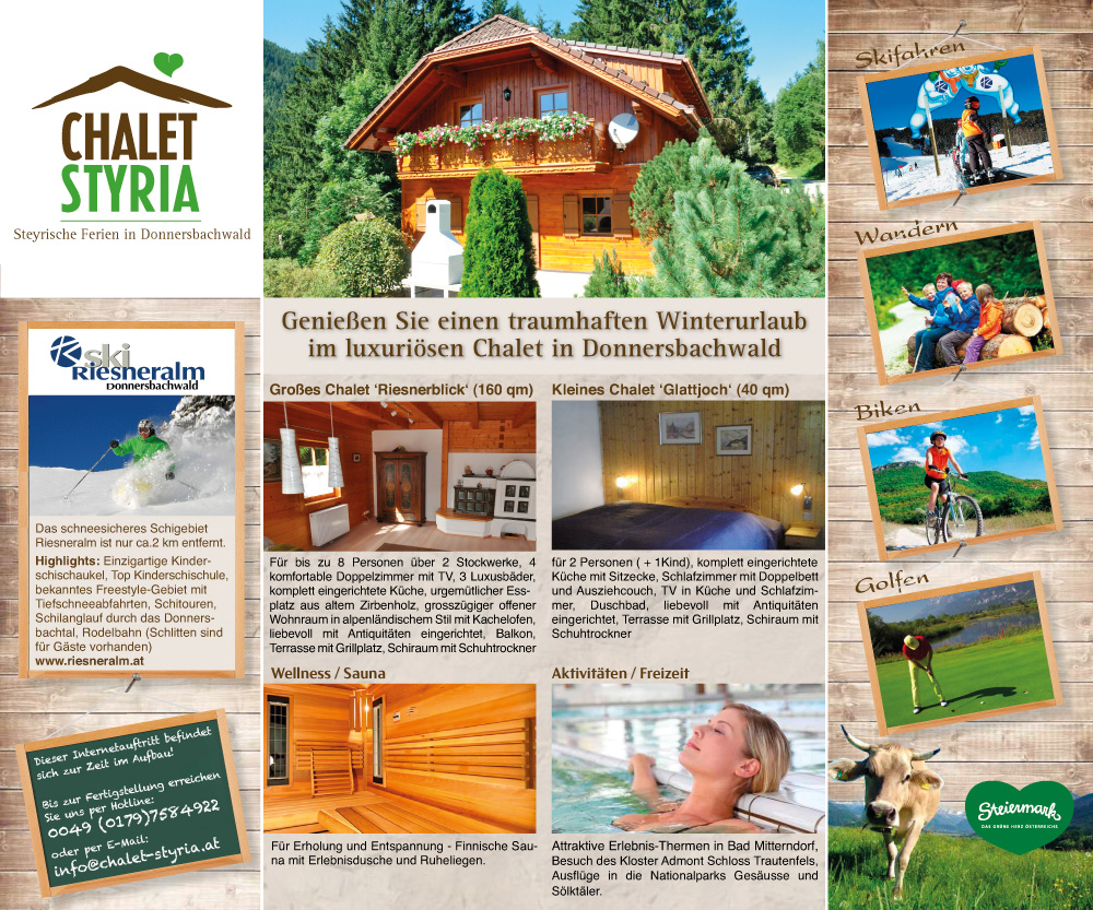 Temporäre Startseite des Chalet Styria